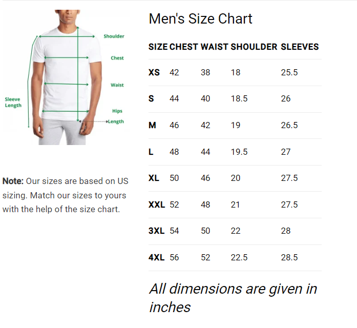 men size chart