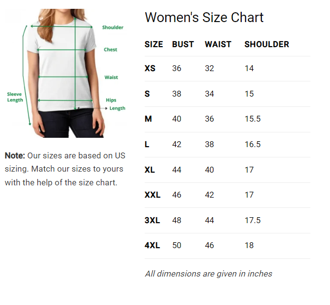 womens size chart guide